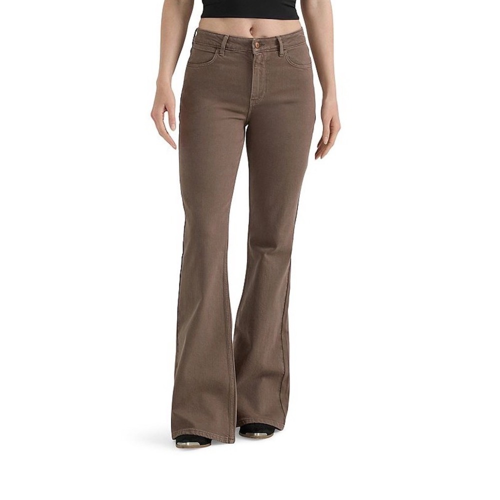 Wrangler High-Rise Fierce Flare Jeans Brown Stretch Denim 6/28x32 Flare Leg